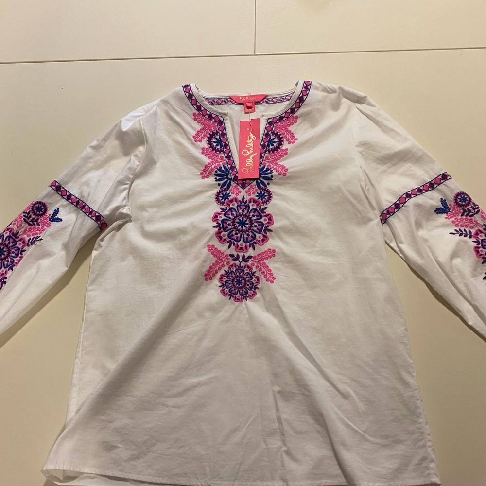 Lilly Pulitzer Pink and Purple Embroidered Coretta tunic. New with tags! - Picture 2 of 2